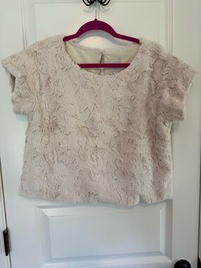 Maeve Cream Faux Fur Short Sleeve Top